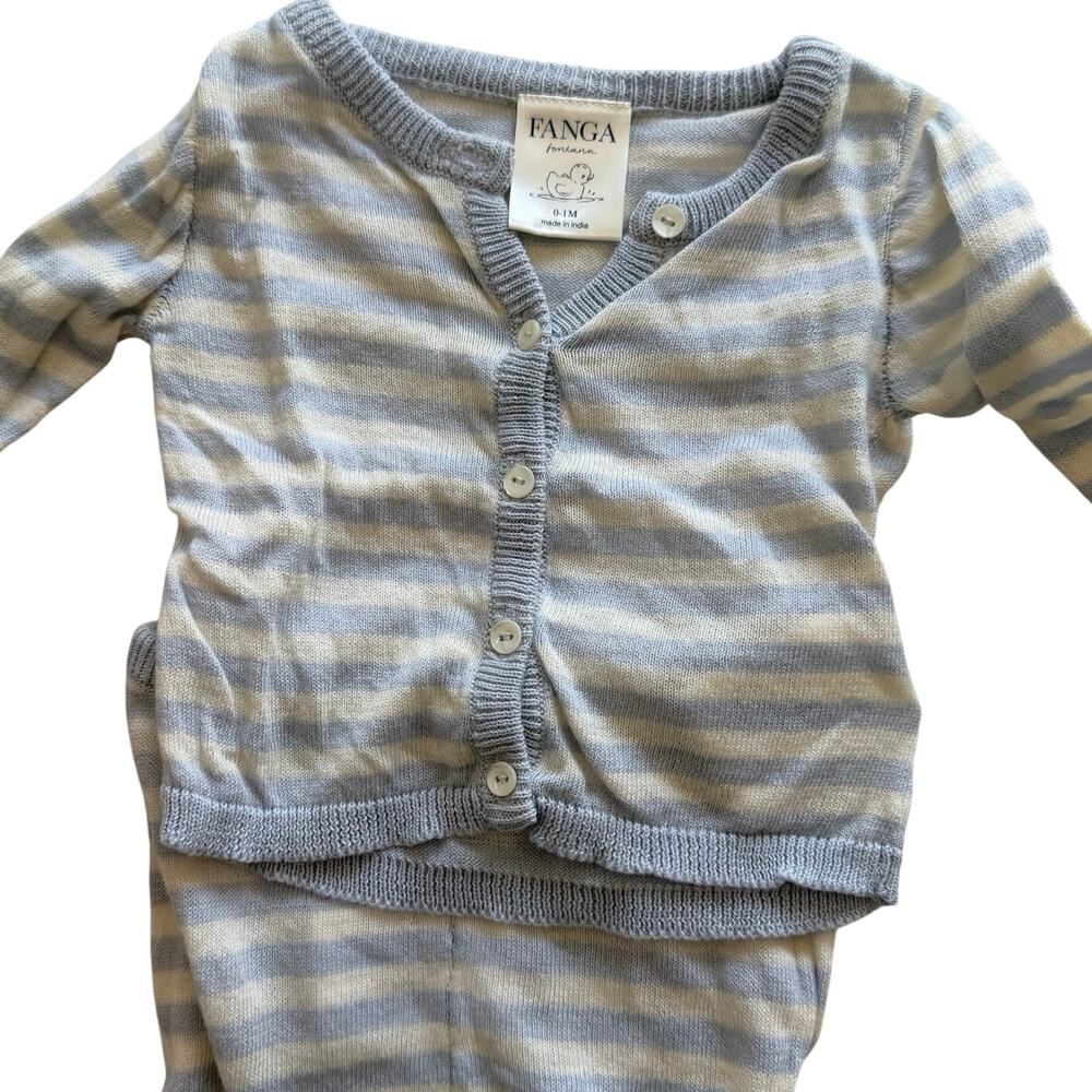 Fanga Fontana (0-1M) Blue White Stripe Knit Cardigan Pants Newborn Set